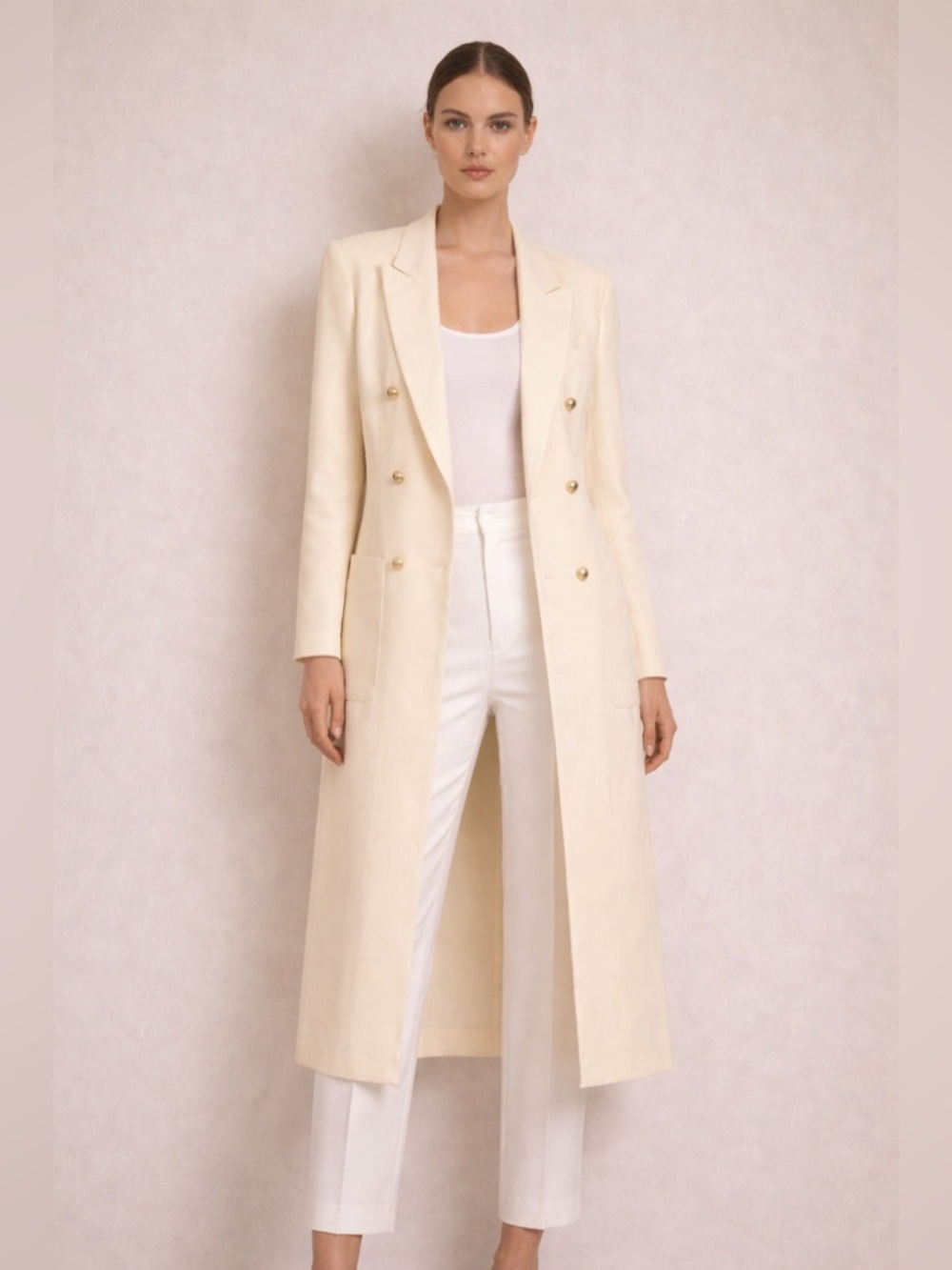 Lynn Greene for Richard Neal elegant Cream Double-Breasted Women's Coat